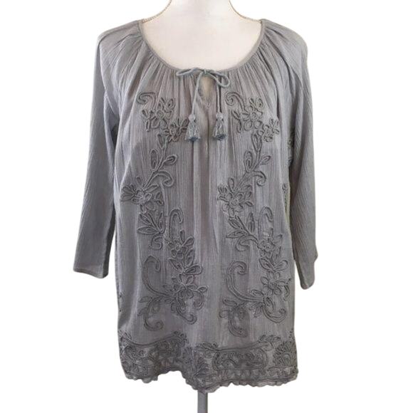 Soft Surroundings Gray Top Soutache Cording Size XS - Picture 2 of 9